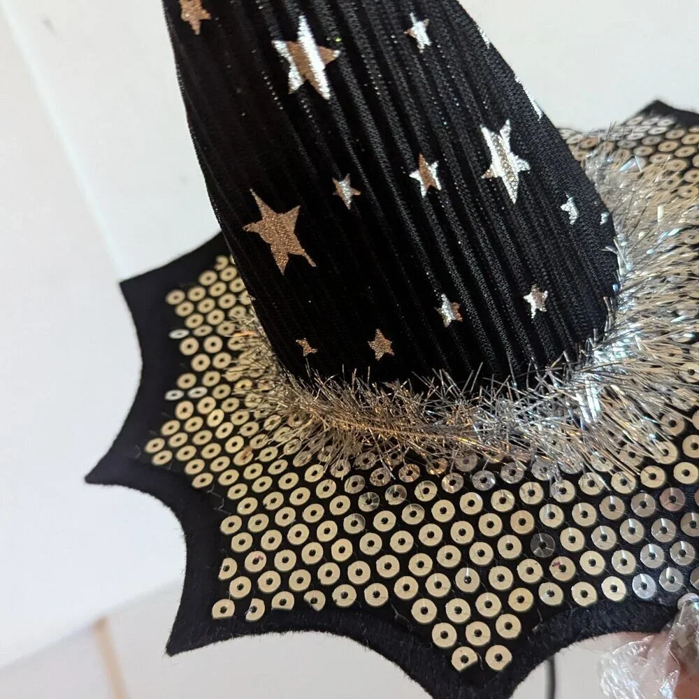 NWT Silver Stars Mini Witch Hat Floral Pick Sequins Ashland Halloween Decoration